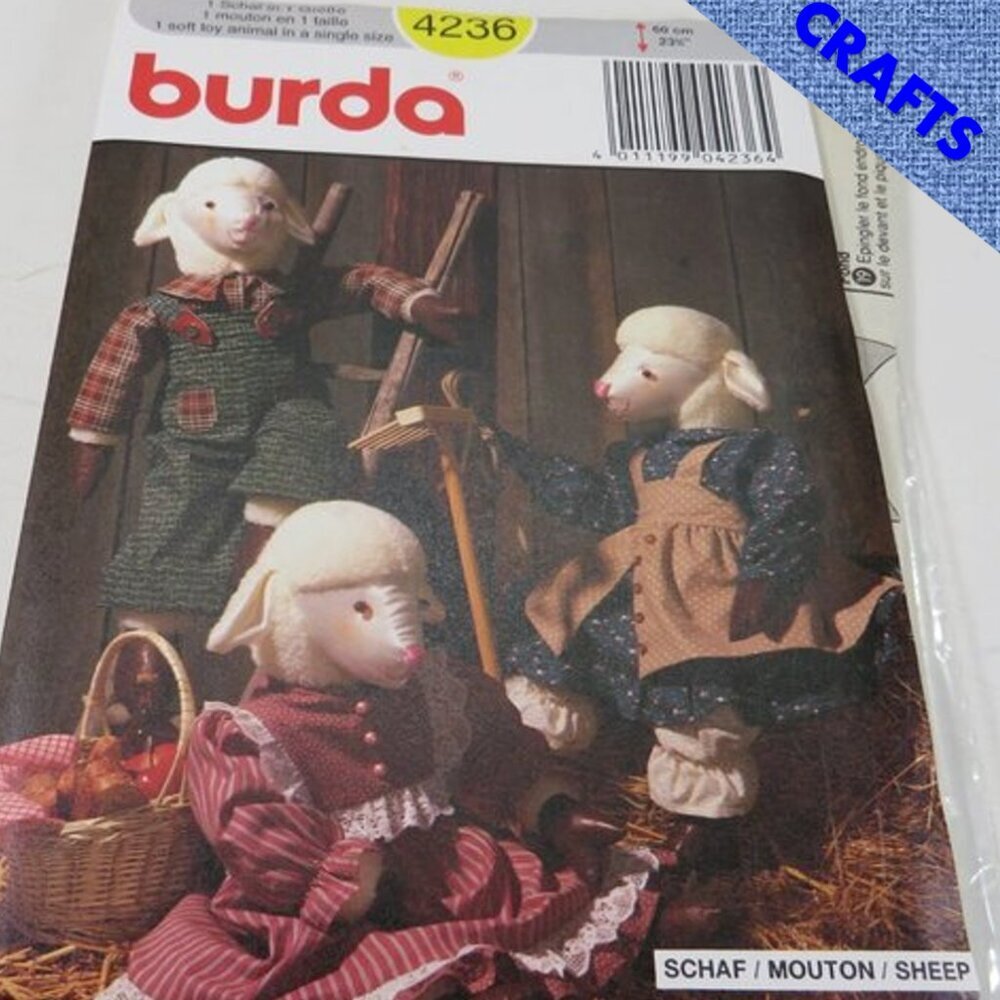 Burda 4236 Sewing Pattern Sheep Lamb Doll with Clothes UNCUT